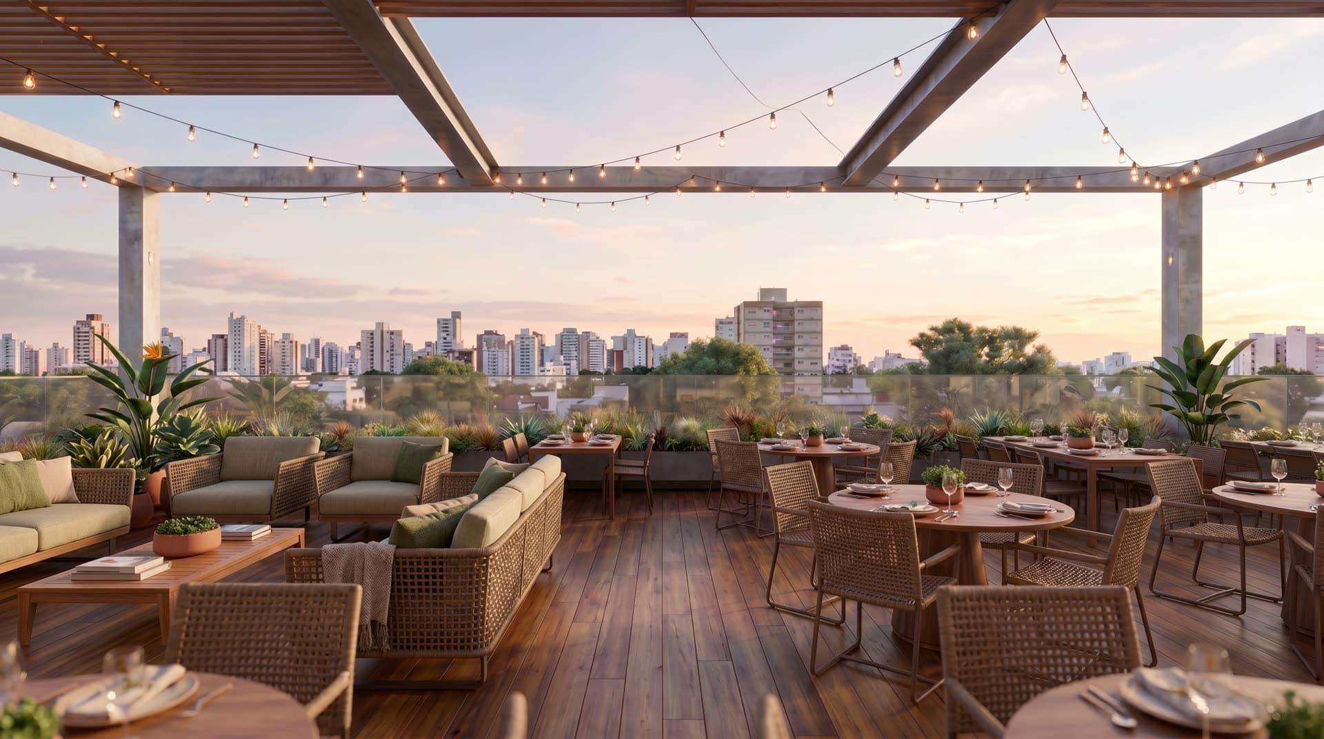 O rooftop ao entardecer